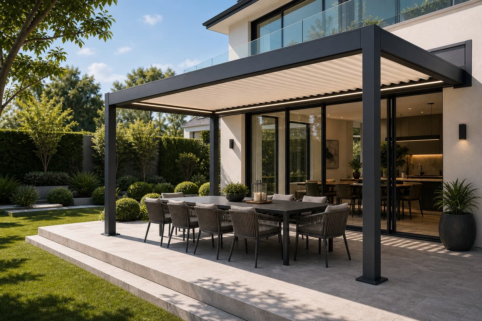 Outdoor Dining Terrace Daytime wide view