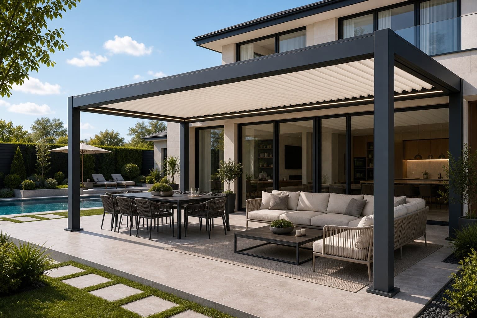Large Villa Outdoor Room Daytime wide view
