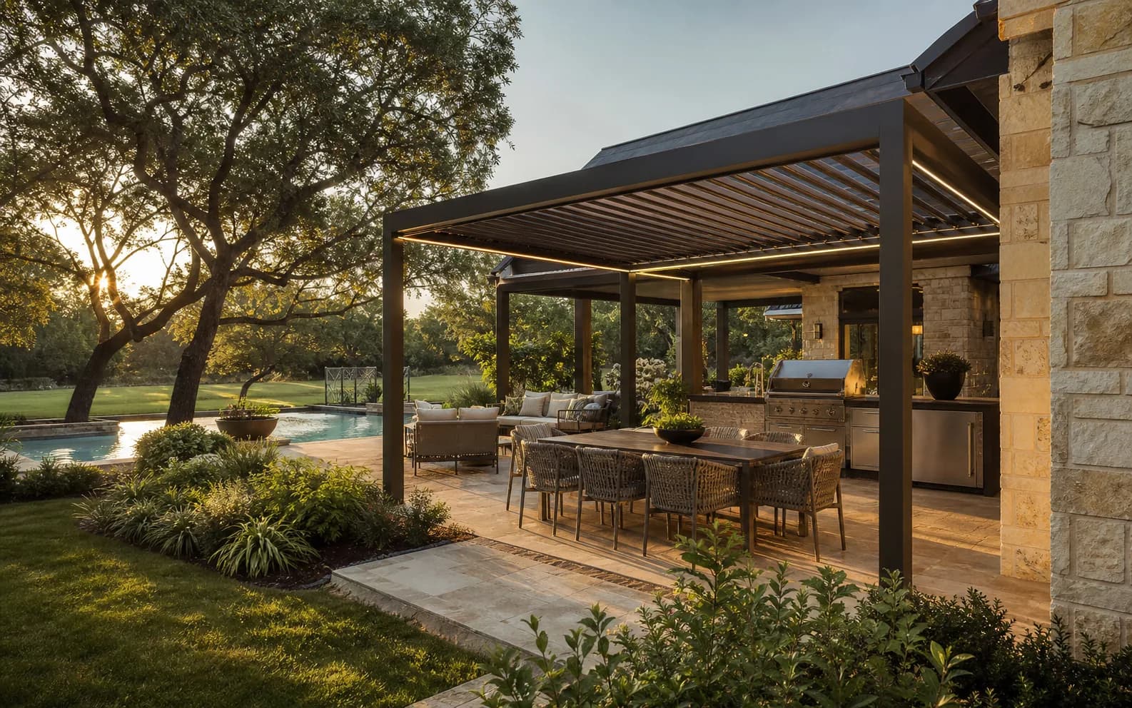 Commercial Outdoor Kitchen smart pergola environment