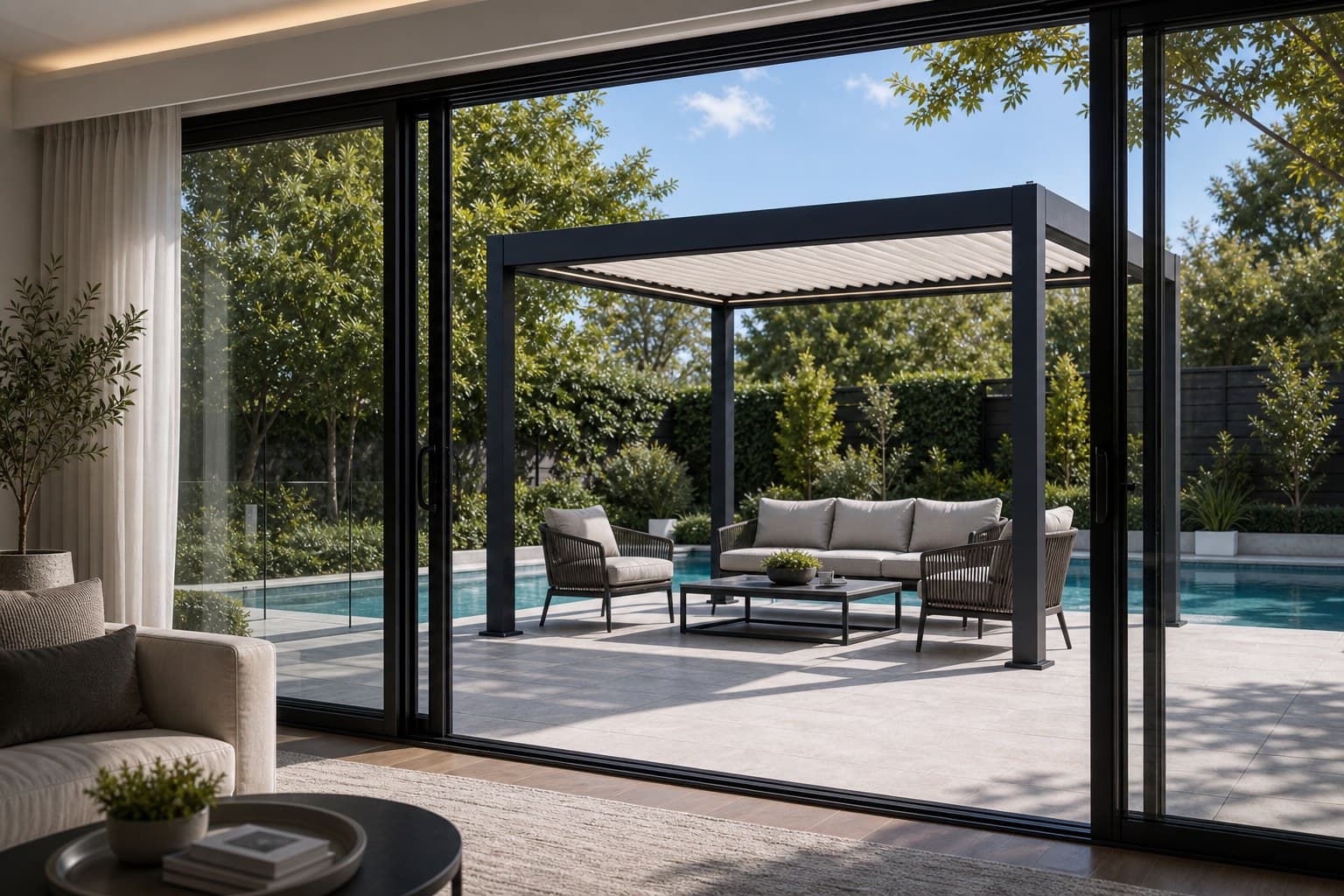 Poolside Living Retreat Indoor-outdoor transition