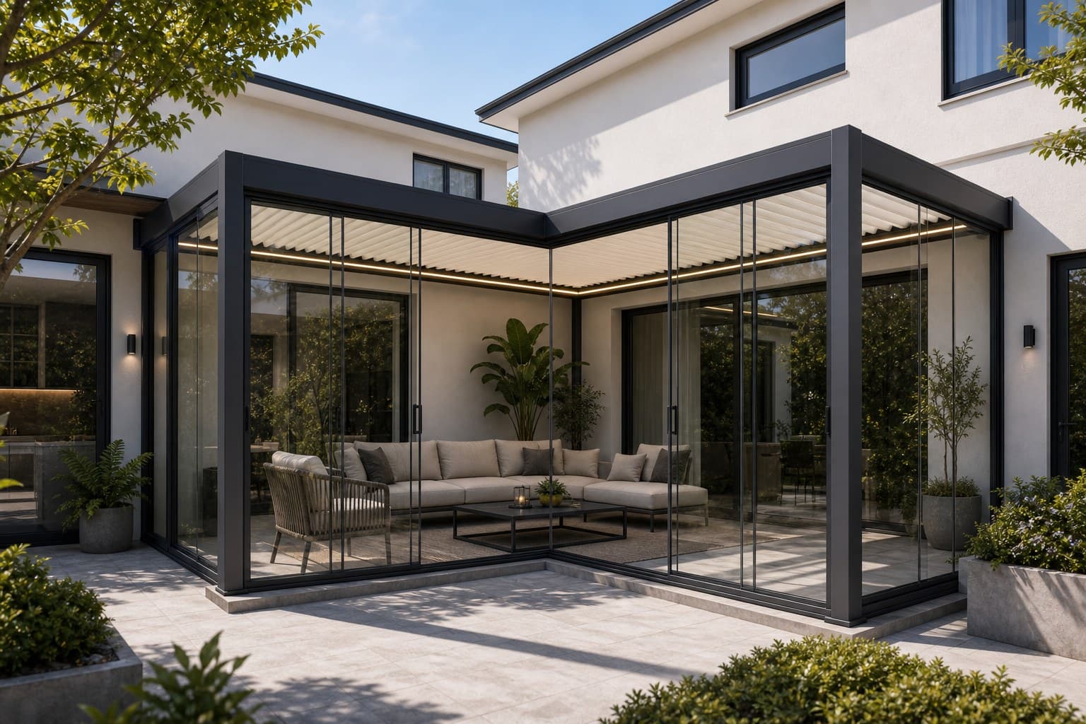 Courtyard Outdoor Room Daytime wide view